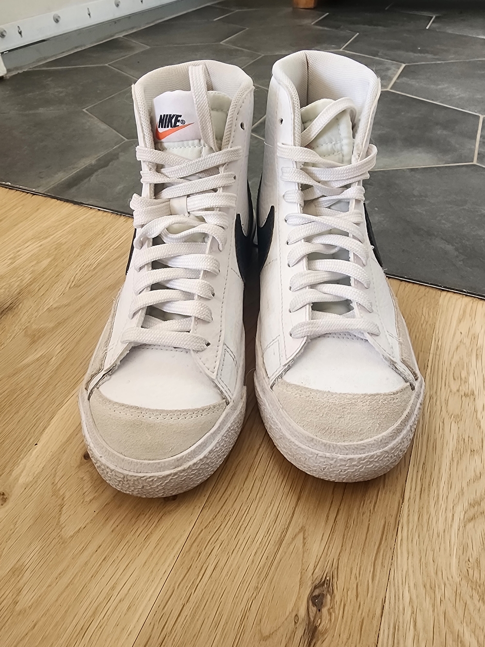 Nike Blazer Mid Vintage White Leather Sneakers with Black Swoosh
